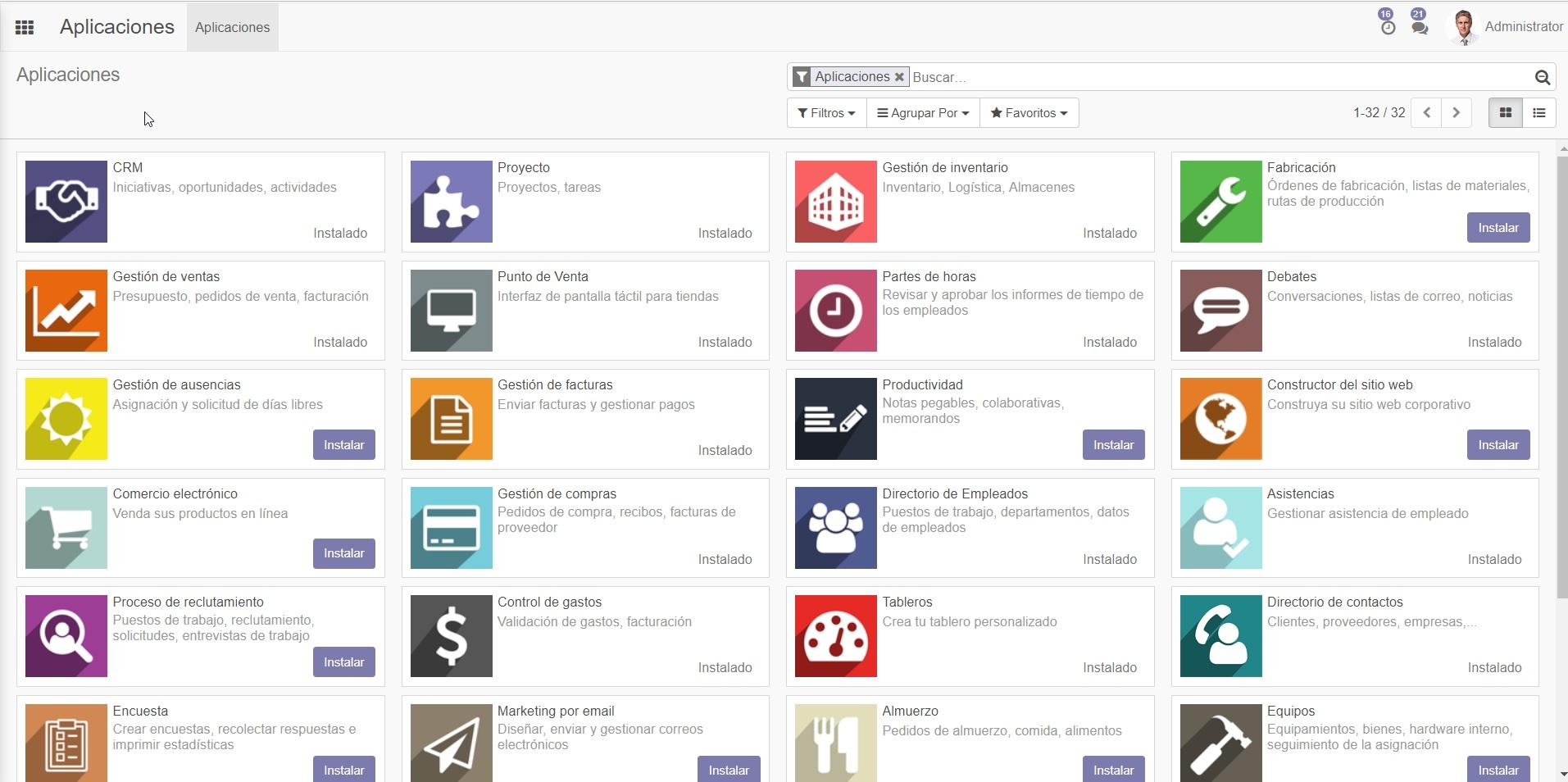 Odoo CRM-Más opciones de módulos de Odoo