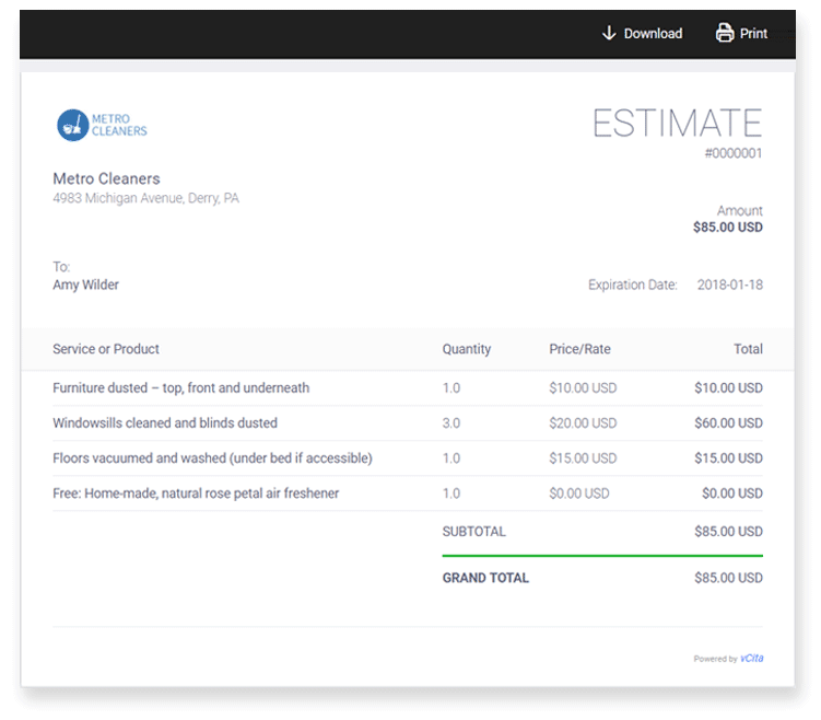 vcita-Price-estimate-sample